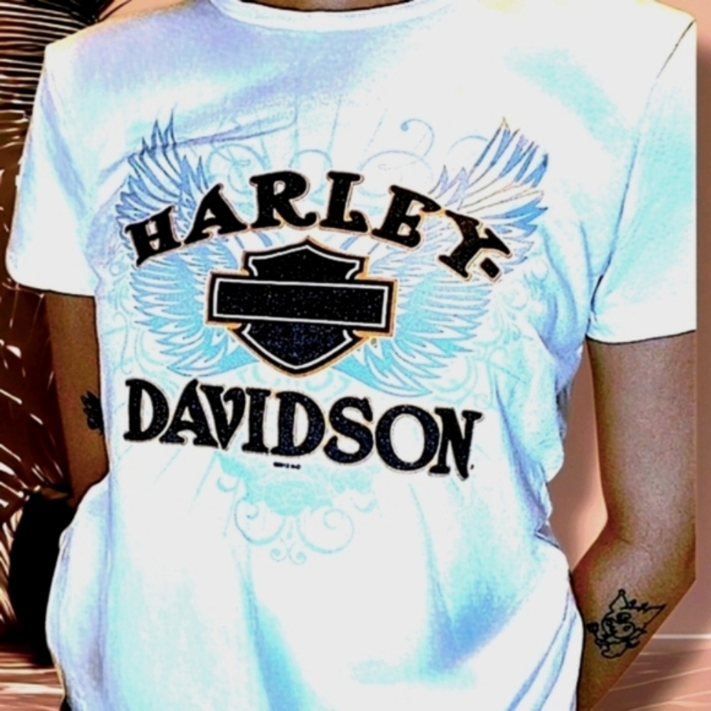 Ladies Vintage Hill City, SD Harley-Davidson Tee w/ Black Sparkle Logo Size L - Picture 10 of 11